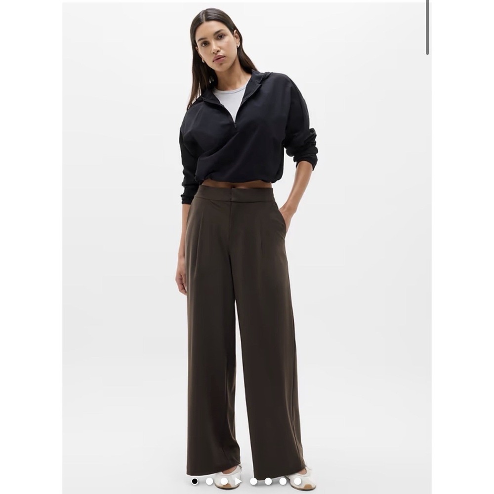 Athleta Truffle Brown High Rise Wide Leg Pleated Pinnacle Trouser Pants Size 14 - Picture 2 of 9